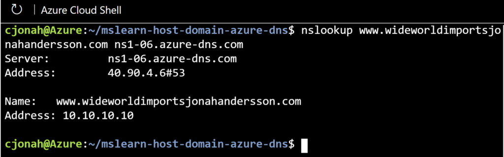 Azure DNS Verification with NSLookup