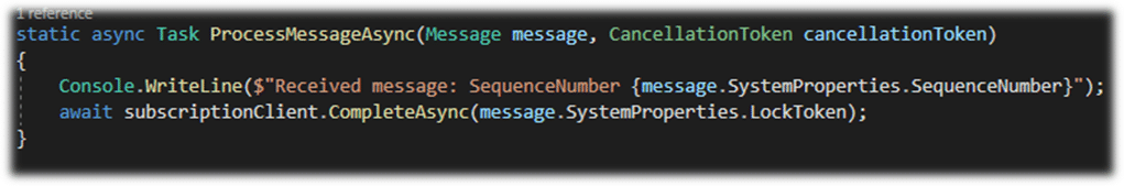 Azure Service Topic Receiver Code Example with ProcessMessageAsync